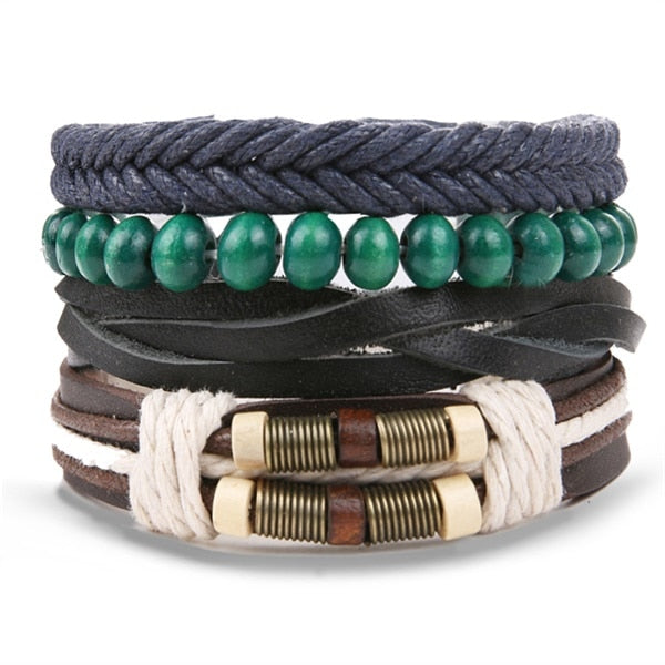 IFMIA Vintage Black Bead Bracelets For Men Fashion Hollow Triangle Leather Bracelet & Bangles Multilayer Wide Wrap Jewelry 2020
