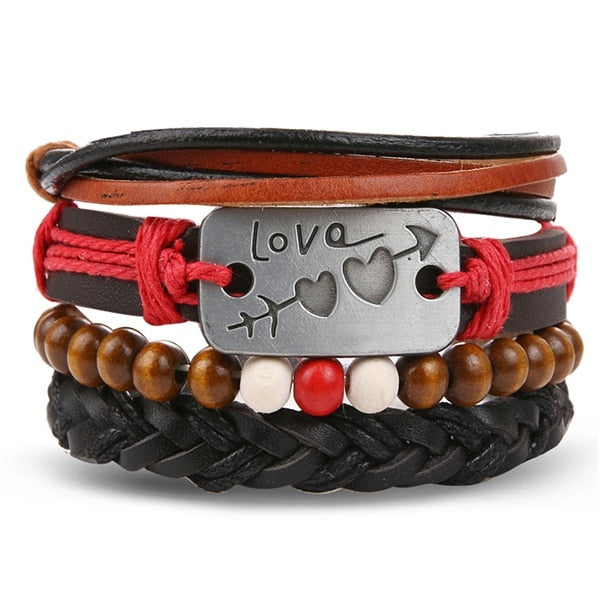 IFMIA Vintage Black Bead Bracelets For Men Fashion Hollow Triangle Leather Bracelet & Bangles Multilayer Wide Wrap Jewelry 2020
