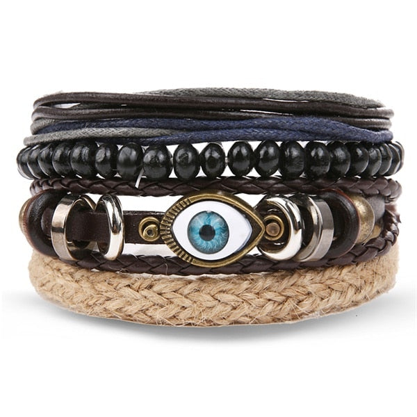IFMIA Vintage Black Bead Bracelets For Men Fashion Hollow Triangle Leather Bracelet & Bangles Multilayer Wide Wrap Jewelry 2020