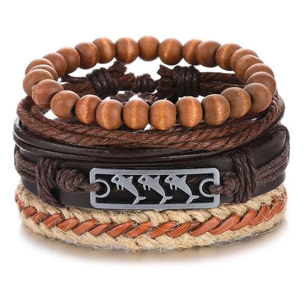 IFMIA Vintage Black Bead Bracelets For Men Fashion Hollow Triangle Leather Bracelet & Bangles Multilayer Wide Wrap Jewelry 2020