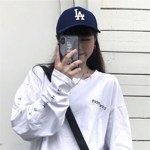 Autumn tshirt Casual Letter Print O-Neck stripe Tees Creativity Loose T-Shirts Women Long Sleeve Oversize top Hip Hop Streetwear