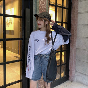 Autumn tshirt Casual Letter Print O-Neck stripe Tees Creativity Loose T-Shirts Women Long Sleeve Oversize top Hip Hop Streetwear