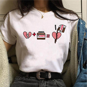 2020 Nutella Print T Shirt Women 90s Harajuku Kawaii  Fashion T-shirt Graphic Cute Cartoon Tshirt Korean Style Top Tees Female