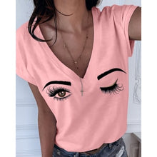 2020 Summer S-5XL Plus Size Eyebrows Eyes Deep V-neck Women's T-shirt New Solid Casual Women's Tops Short Sleeve Tshirts funny