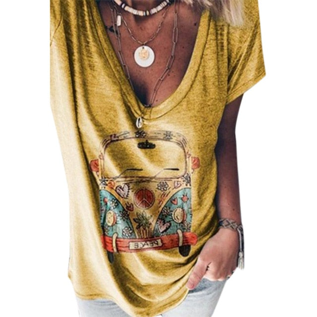 VICABO Female T-shirt Summer Fashion Casual Plus Size Women T shirt Ladies Top Casual t Shirt V neck Women Tops