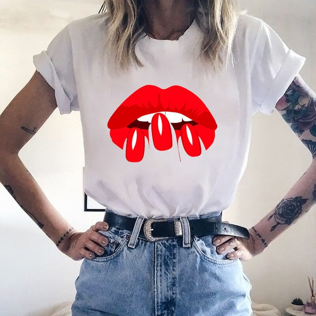 Pink Eyelashes Print Art T Shirt Women Princess Makeup Graphic Tee Personality Hipster Summer Woman Tumblr Art Tshirt Streetwear