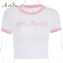 ArtSu Kawaii Pink T-shirts for women 2020 Harajuku Cartoon Bear Printed Sexy Crop Top Summer Casual Tops Friends Female T-shirt