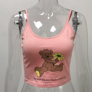 ArtSu Kawaii Pink T-shirts for women 2020 Harajuku Cartoon Bear Printed Sexy Crop Top Summer Casual Tops Friends Female T-shirt