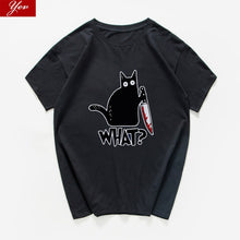 Cat What  funny T-Shirt men Vintage Graphic Cat With Knife Unisex tshirt men Novelty streetwear t shirt men homme men clothes