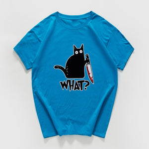 Cat What  funny T-Shirt men Vintage Graphic Cat With Knife Unisex tshirt men Novelty streetwear t shirt men homme men clothes