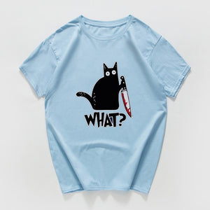 Cat What  funny T-Shirt men Vintage Graphic Cat With Knife Unisex tshirt men Novelty streetwear t shirt men homme men clothes