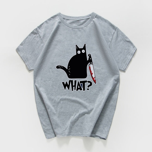 Cat What  funny T-Shirt men Vintage Graphic Cat With Knife Unisex tshirt men Novelty streetwear t shirt men homme men clothes