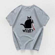 Cat What  funny T-Shirt men Vintage Graphic Cat With Knife Unisex tshirt men Novelty streetwear t shirt men homme men clothes