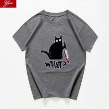 Cat What  funny T-Shirt men Vintage Graphic Cat With Knife Unisex tshirt men Novelty streetwear t shirt men homme men clothes