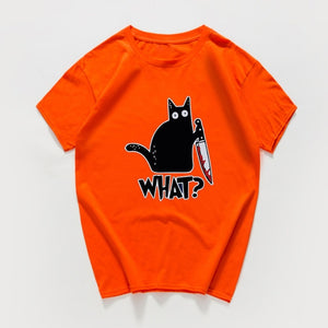 Cat What  funny T-Shirt men Vintage Graphic Cat With Knife Unisex tshirt men Novelty streetwear t shirt men homme men clothes