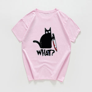 Cat What  funny T-Shirt men Vintage Graphic Cat With Knife Unisex tshirt men Novelty streetwear t shirt men homme men clothes