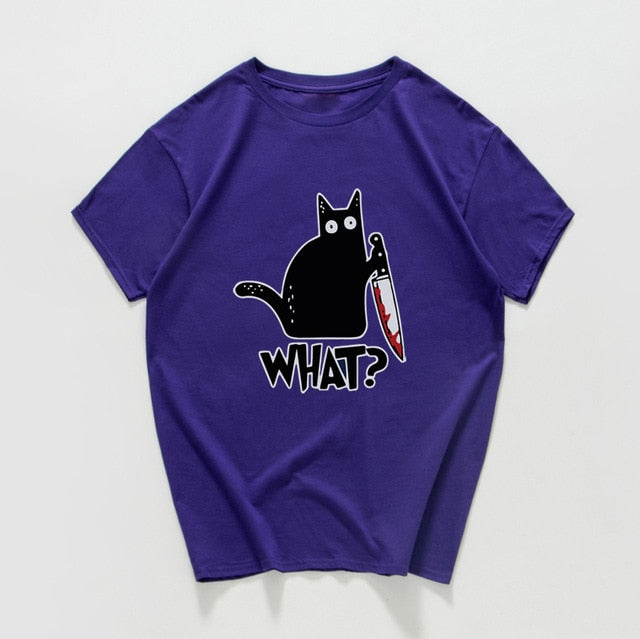 Cat What  funny T-Shirt men Vintage Graphic Cat With Knife Unisex tshirt men Novelty streetwear t shirt men homme men clothes