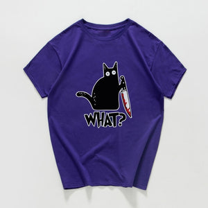 Cat What  funny T-Shirt men Vintage Graphic Cat With Knife Unisex tshirt men Novelty streetwear t shirt men homme men clothes