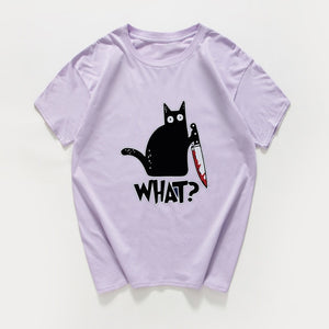 Cat What  funny T-Shirt men Vintage Graphic Cat With Knife Unisex tshirt men Novelty streetwear t shirt men homme men clothes