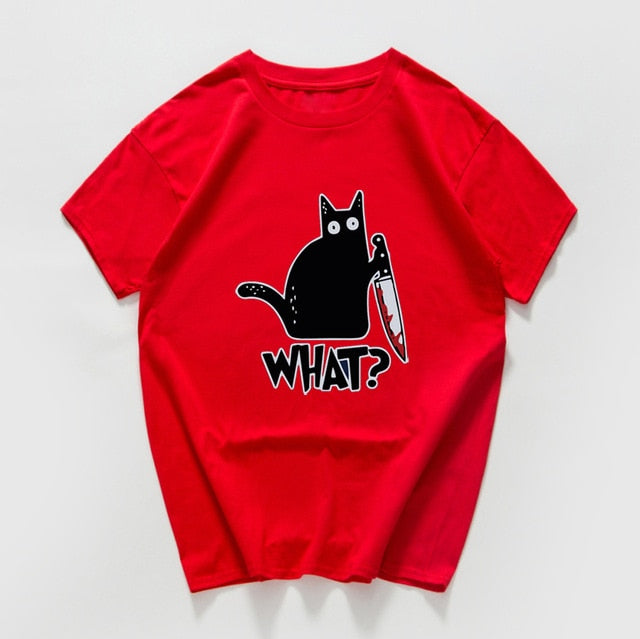 Cat What  funny T-Shirt men Vintage Graphic Cat With Knife Unisex tshirt men Novelty streetwear t shirt men homme men clothes