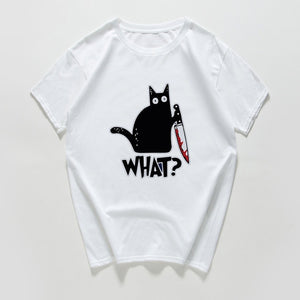 Cat What  funny T-Shirt men Vintage Graphic Cat With Knife Unisex tshirt men Novelty streetwear t shirt men homme men clothes