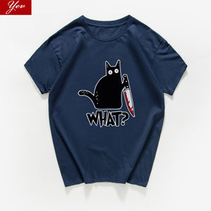 Cat What  funny T-Shirt men Vintage Graphic Cat With Knife Unisex tshirt men Novelty streetwear t shirt men homme men clothes