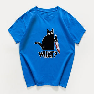 Cat What  funny T-Shirt men Vintage Graphic Cat With Knife Unisex tshirt men Novelty streetwear t shirt men homme men clothes