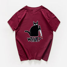 Cat What  funny T-Shirt men Vintage Graphic Cat With Knife Unisex tshirt men Novelty streetwear t shirt men homme men clothes