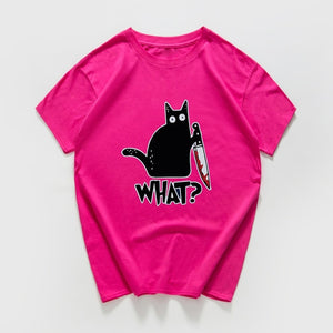 Cat What  funny T-Shirt men Vintage Graphic Cat With Knife Unisex tshirt men Novelty streetwear t shirt men homme men clothes