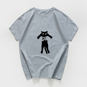 Cat What  funny T-Shirt men Vintage Graphic Cat With Knife Unisex tshirt men Novelty streetwear t shirt men homme men clothes