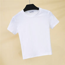 Crop Top T-Shirt Female Solid Cotton O-Neck Short Sleeve T-shirts for Women High Waist Slim Short Sport Blanc Femme T-Shirt