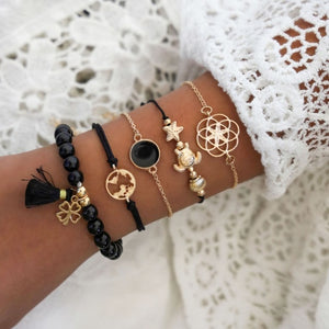 31 Styles Boho Mixed Leaves Letter Map Geometric Crystal Infinity  Pentagram Shell Multi-layer Chain Bracelet Women Wholesale