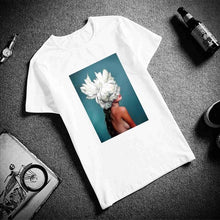 New Cotton Harajuku Aesthetics Tshirt Sexy Flowers Feather Print Short Sleeve Tops & Tees Fashion Casual Couple T Shirt