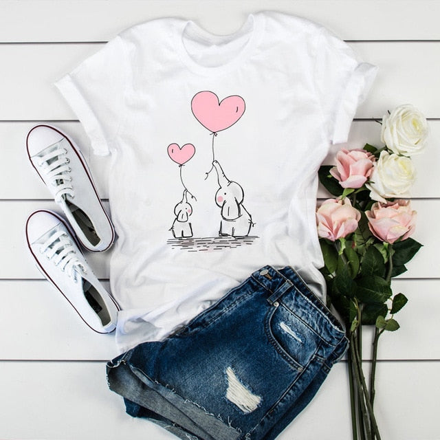 Summer New 90 ’s Leopard Heartbeat Short Sleeve Print Clothing Women's T-Shirt Harajuku Graphic Clothing Women's Top Retro Tops