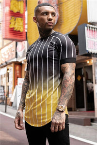 2020 new brand men's stylish cool T-shirt, men's casual style striped hip-hop short sleeve street element printed top, wholesale