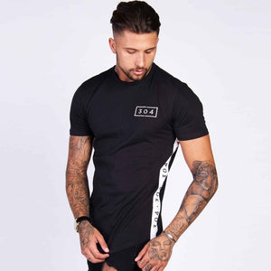 Men Cotton Short sleeve t shirt Fitness Slim Patchwork Black T-shirt Male Brand Gym Tees Tops Summer New Fashion Casual clothing