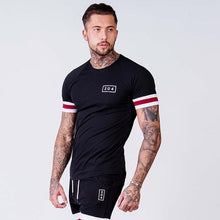 Men Cotton Short sleeve t shirt Fitness Slim Patchwork Black T-shirt Male Brand Gym Tees Tops Summer New Fashion Casual clothing