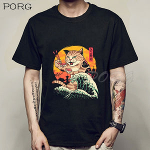 Men Catana Cool Summer Loose Men/Women T Shirt Casual Short Sleeve Cat Print Anime Tshirt Japanese Summer T-Shirt Tops Tee Shirt