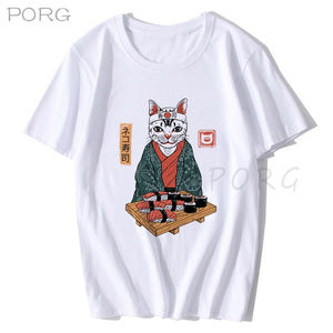 Men Catana Cool Summer Loose Men/Women T Shirt Casual Short Sleeve Cat Print Anime Tshirt Japanese Summer T-Shirt Tops Tee Shirt