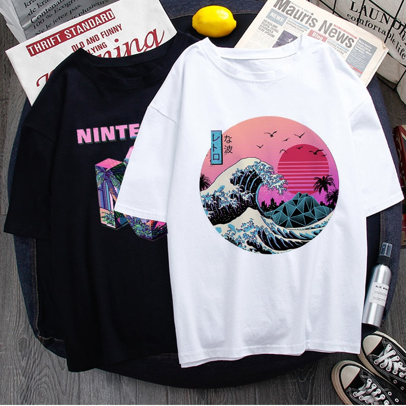 Vaporwave Aesthetic Funny Cartoon T Shirt Men Unisex Cool Streetwear T-shirt Japanese Anime Summer Tshirt Hip Hop Top Tees Male