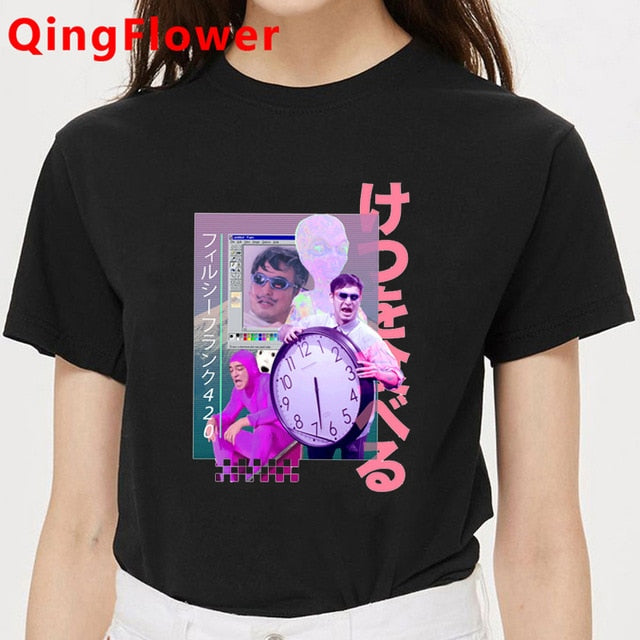 Vaporwave Aesthetic Funny Cartoon T Shirt Men Unisex Cool Streetwear T-shirt Japanese Anime Summer Tshirt Hip Hop Top Tees Male