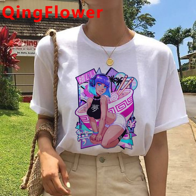 Vaporwave Aesthetic Funny Cartoon T Shirt Men Unisex Cool Streetwear T-shirt Japanese Anime Summer Tshirt Hip Hop Top Tees Male