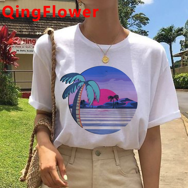 Vaporwave Aesthetic Funny Cartoon T Shirt Men Unisex Cool Streetwear T-shirt Japanese Anime Summer Tshirt Hip Hop Top Tees Male