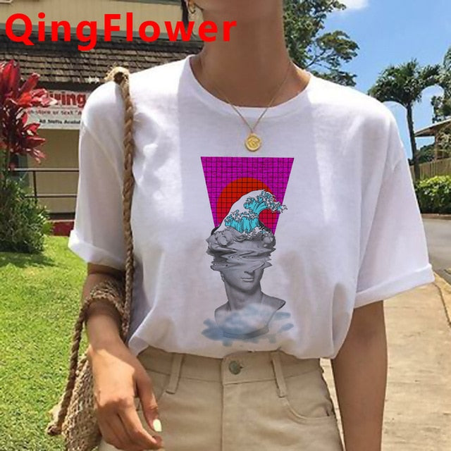 Vaporwave Aesthetic Funny Cartoon T Shirt Men Unisex Cool Streetwear T-shirt Japanese Anime Summer Tshirt Hip Hop Top Tees Male