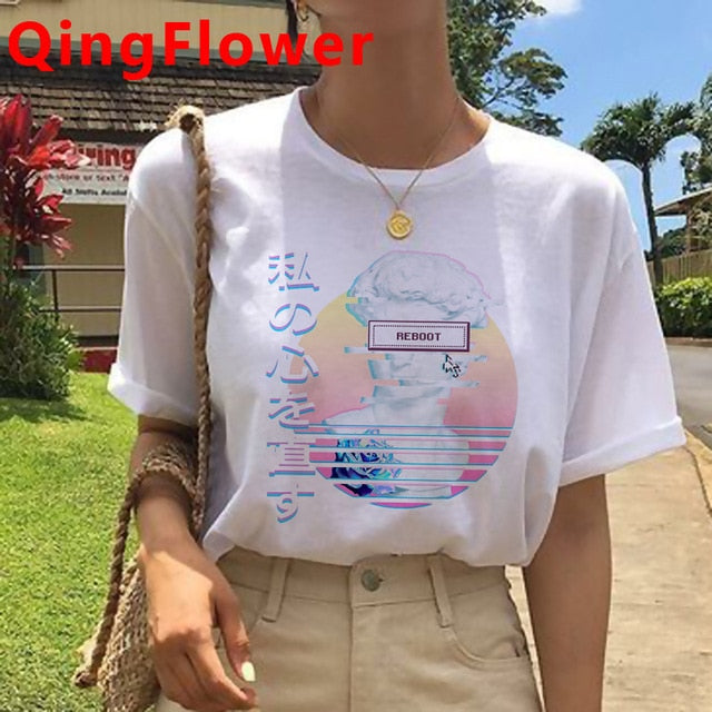 Vaporwave Aesthetic Funny Cartoon T Shirt Men Unisex Cool Streetwear T-shirt Japanese Anime Summer Tshirt Hip Hop Top Tees Male