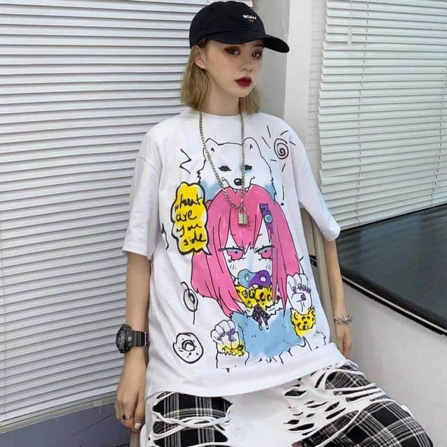 NiceMix Harajuku pumpkin Print letter T shirt Fake 2 Pieces Patchwork Casual Long Sleeve T-shirt Women And Men Streetwear Tops