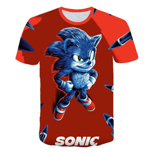 2020 Summer Boys Cartoon Sonic hedgehog t shirt Blue 3D Printed Girls Streetwear Children Kids Clothes Baby Funny Tshirt O-Neck