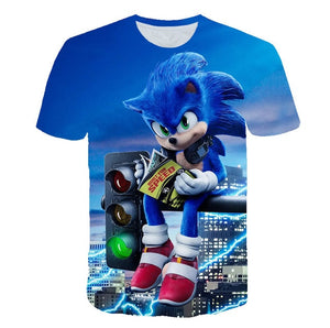 2020 Summer Boys Cartoon Sonic hedgehog t shirt Blue 3D Printed Girls Streetwear Children Kids Clothes Baby Funny Tshirt O-Neck