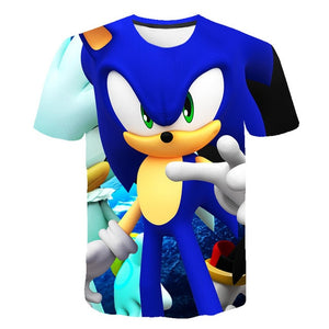 2020 Summer Boys Cartoon Sonic hedgehog t shirt Blue 3D Printed Girls Streetwear Children Kids Clothes Baby Funny Tshirt O-Neck