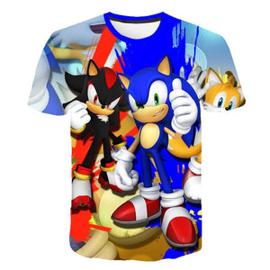 2020 Summer Boys Cartoon Sonic hedgehog t shirt Blue 3D Printed Girls Streetwear Children Kids Clothes Baby Funny Tshirt O-Neck